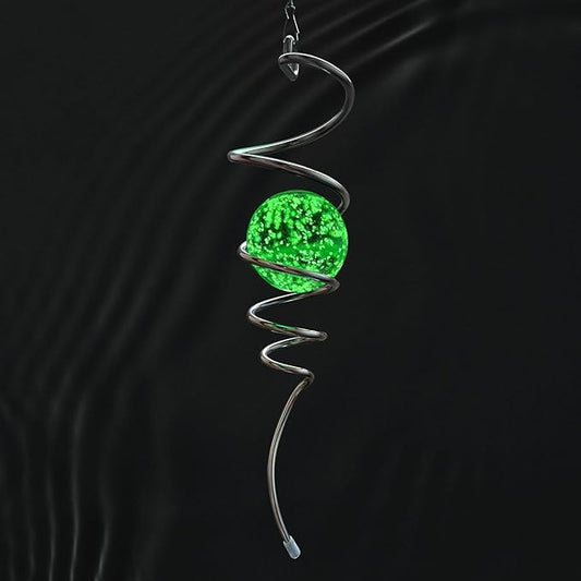 Glow in The Dark Gazing Ball Spiral Tail - Wind Spinner Stabilizer with Glow Glass Ball & Swivel Hook, Hanging Garden Decoration Sun Catcher Rainbow Maker Decor for lndoor Outdoor 13" Height