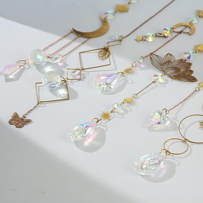 6Pieces Colorful Crystals Suncatcher Hanging for Window Crystal Ball Prism Rainbow Maker Pendants for Garden Christmas Tree Wedding Party Patio Backyard Car Home Indoor Outdoor Decoration