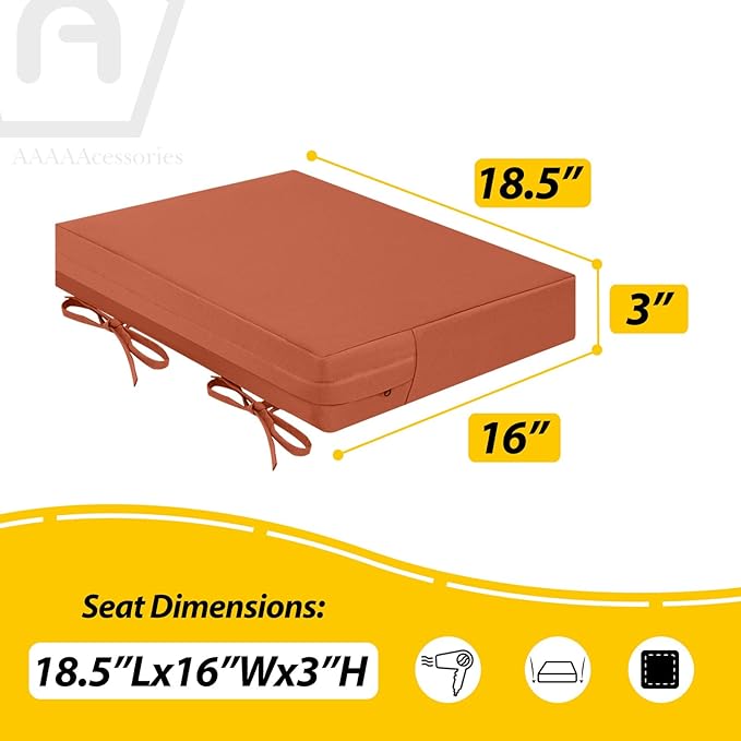 AAAAAcessories Outdoor Seat Cushions for Chairs, Waterproof, Fade-Resistant Patio Furniture Replacement Cushions, 18.5" x 16" x 3", Set of 2, Rust