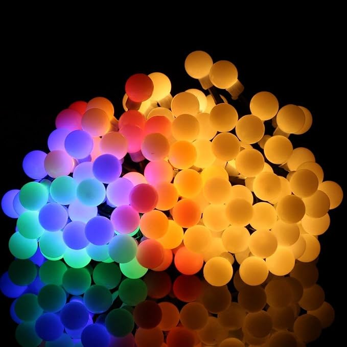 Globe Ball Fairy Lights, 50 LEDs 23ft/7M Solar Led Globe String Lights Waterproof with Two Lighting Modes for Garden Outdoor Party Christmas Decoration (Multicolor)
