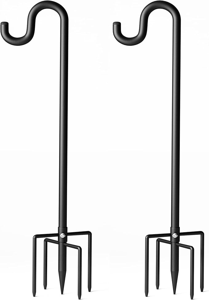 92" Shepherds Hooks for Outdoor, Extra Thick Bird Feeder Pole with 5 Prong Base, Adjustable Shepards Hook for Garden, Weddings, Hanging Plant，2 Pack