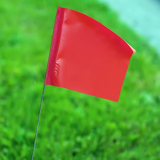 Zozen 100Pack Red Marking Flags, Writable/15x4x5 Inch, Yard Flags for Lawn & Irrigation & Landscape & Sprinkler & Survey & Dog Training.