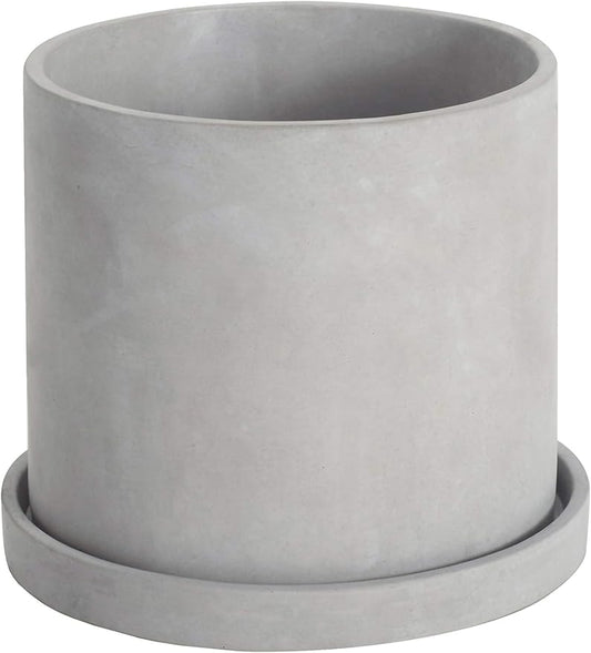 Ekirlin 5 Inch Flower Plant Pot Indoor - Grey Cement Garden Planter Concrete Planter with Drain Hole Saucer, Modern Succulents Containers for Home Decor, Office & Outdoor