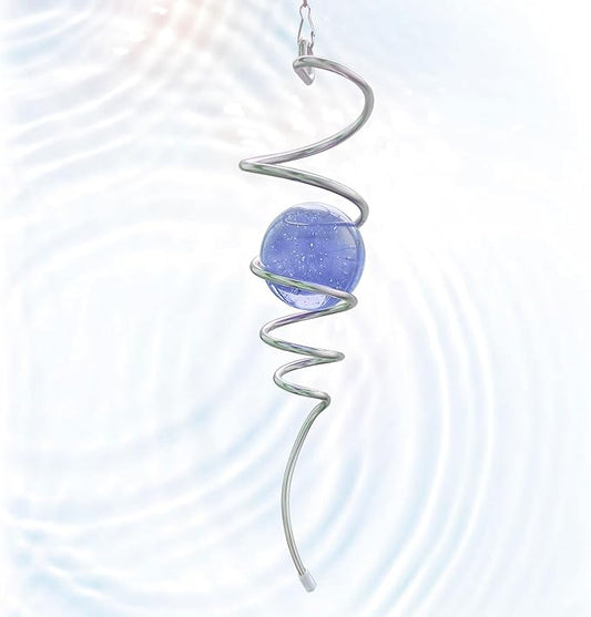 Gazing Ball Spiral Tail, Spiral Wind Spinners with Purple Glass Orb, Decorative Wind Spinner Stabilizer, Outdoor Décor Hanging Decor for Yard Garden Rotating Art Decoration Unique Gifts 13"