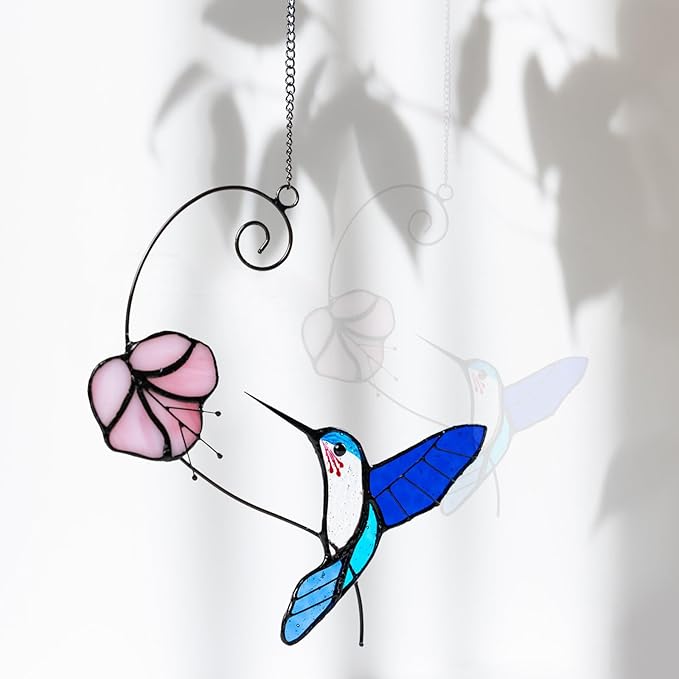 1PC Color Hummingbird Glass Window Ornaments, Garden Decorations, Hummingbird Light Catchers, Favorite Gardening Ornaments for Bird Lovers Sun Catchers.HDHXT