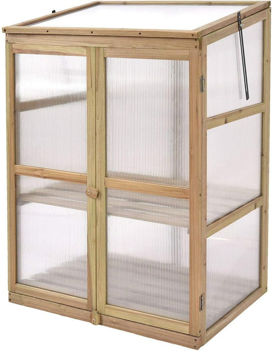 Giantex Garden Portable Wooden Cold Frame Greenhouse Raised Flower Planter Protection (30.0"X22.4"X42.9")