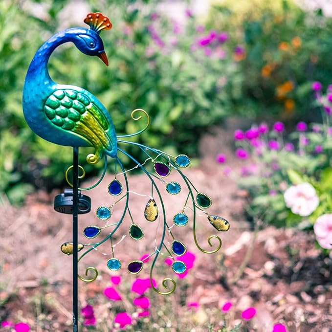 VEWOGARDEN Metal Peacock Solar Garden Lights Stakes - Waterproof Landscape Path Lights for Outdoor Patio Lawn Yard Decorations (38"*14"*2.5")Outdoor
