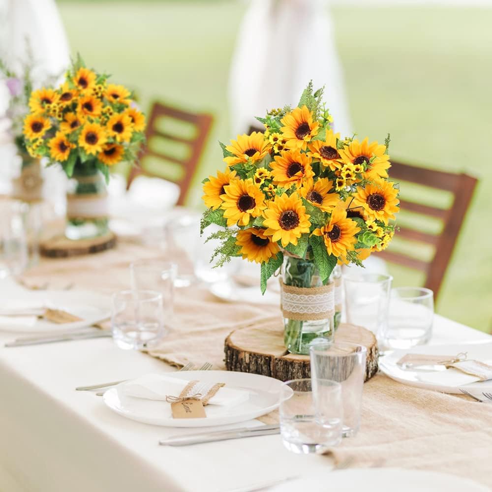 AmyHomie Artificial Sunflower Bouquets,2 Bunches Fake Flowers for Outdoors Baby Shower Home Wedding Fall Decor, Bride Holding Flowers,DIY Garden Craft Art Decor