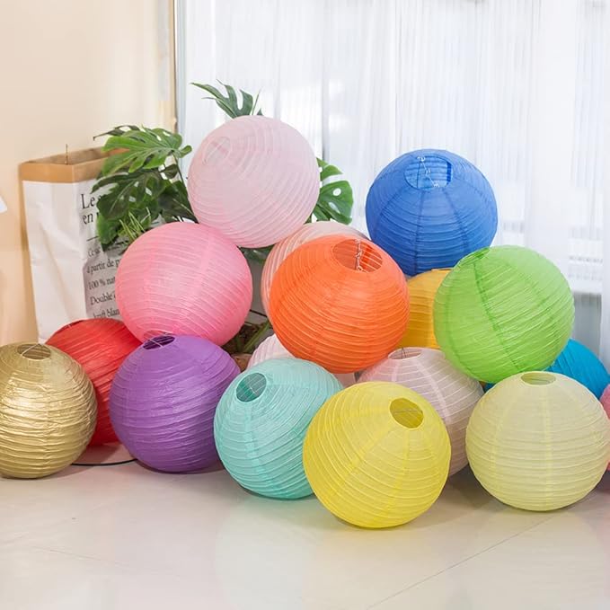 Chinese Style Paper Lanterns, Set of 12, Suitable for Party Decoration (Light Pink, 12in)
