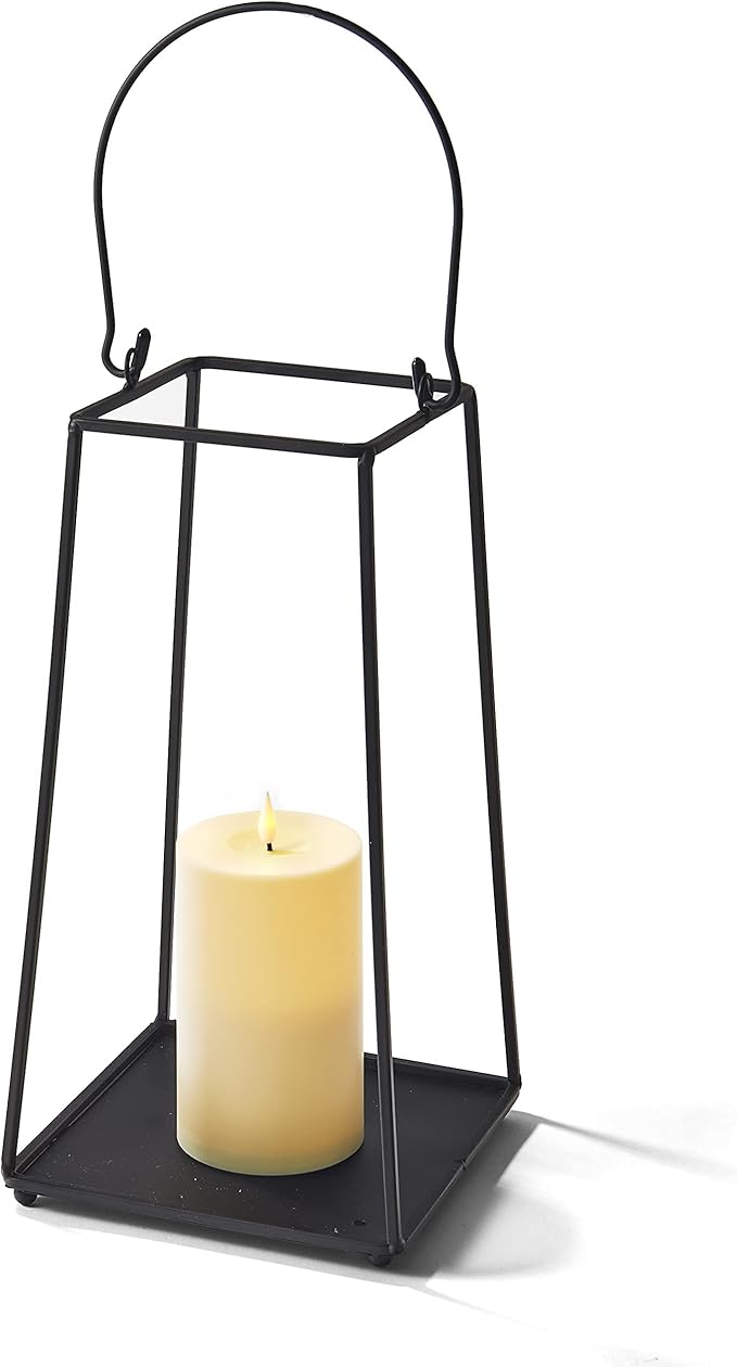 LampLust Black Lanterns Decorative Outdoor with Flameless Candle, 12 Inch, Black Metal Candle Lantern, No Glass, Batteries Included, Outdoor Lanterns for Front Porch or Patio, Farmhouse Outdoor Décor