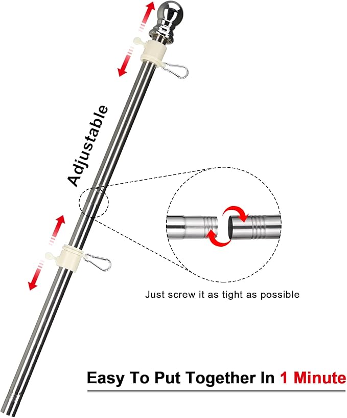 Flag Pole, 6FT Flag Pole for House - Residential or Commercial Metal Flagpole for Garden Yard Porch Truck Boat (No Bracket)