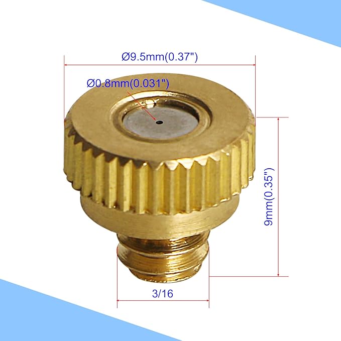Aopin G 3/16 Brass Misting Nozzles 0.8mm / 0.03" Orifice Atomizing Mister Sprayer Nozzle Suitable For Outdoor Cooling,Garden Irrigation,Fountain, Crop Nutrient Injection, Greenhouse 8 Pcs