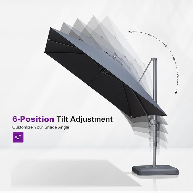 PURPLE LEAF 8 FT Cantilever Patio Umbrella Outdoor Aluminum Offset Square Umbrella with 3 Years Fade Resistance Recycled Fabric and 360-degree Rotation for Deck Pool Garden, Ocean Slate