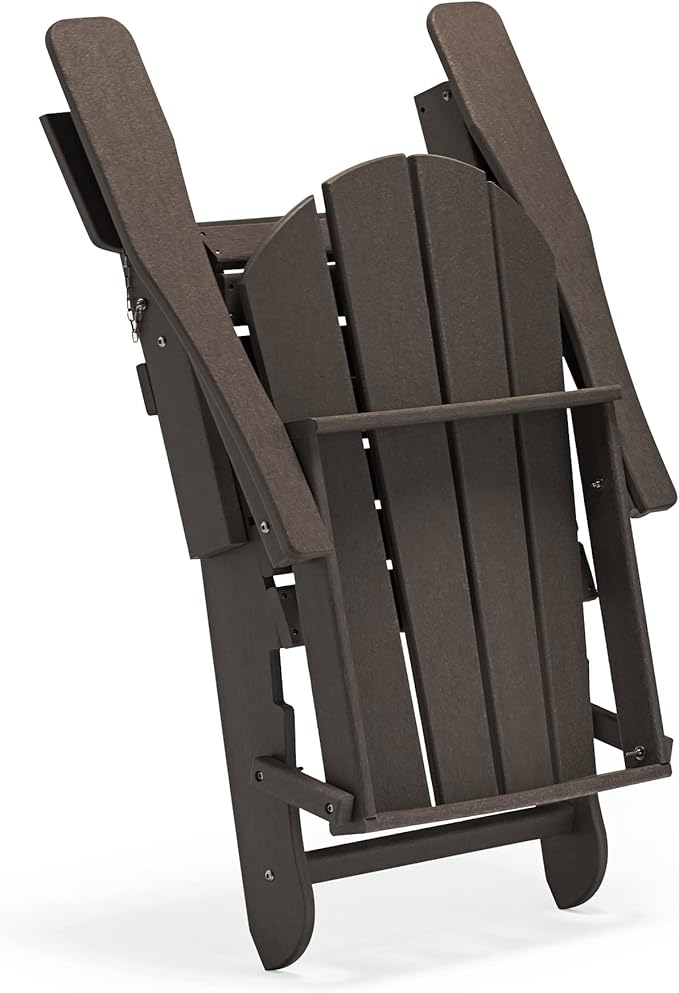 WO Home Furniture Adirondack Chairs Table Set of 3 PCS Outdoor Folding Chairs Side End Table Weather/UV Resistant for Lawn, Garden, Bon Fire, Balcony (Dark Brown)