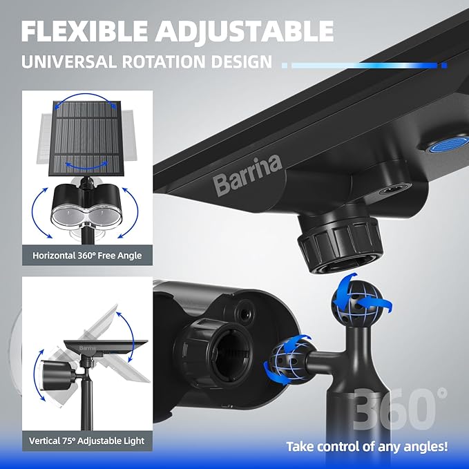 Barrina Solar Spotlights Outdoor Waterproof, 360° Horizontal Adjustable Solar Outdoor Spot Light, 24 LEDs Color Changing, Auto On/Off Solar Lights for Outside Yard Pathway Landscape Lighting, 4 Pack