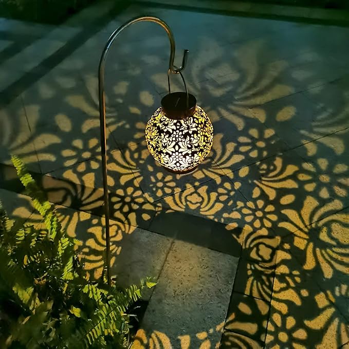 2 Pack Outdoor Solar Hanging Lantern Light LED Decorative Christmas Light for Garden Patio Courtyard Lawn and Tabletop with Hollowed-Out Design. Unique Gardening Gifts for Women.