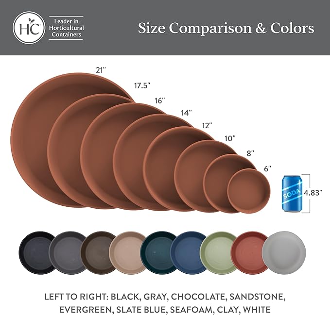 The HC Companies Flower Pot Saucers - Plastic Plant Saucer for Outdoors & Indoors - Traditional Design Plant Pot Trays for Water Drainage - Durable & Stylish Round Plant Tray (21-inch Warm Gray)
