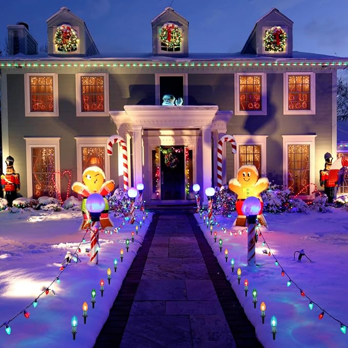 Brightown 2 Pack C9 Christmas String Lights Outdoor, Total 51.4 Feet 40 Bulbs Pathway Lights Waterproof Replaceable for Indoor Xmas Party Holiday Wedding Commercial Decorations, Multicolored