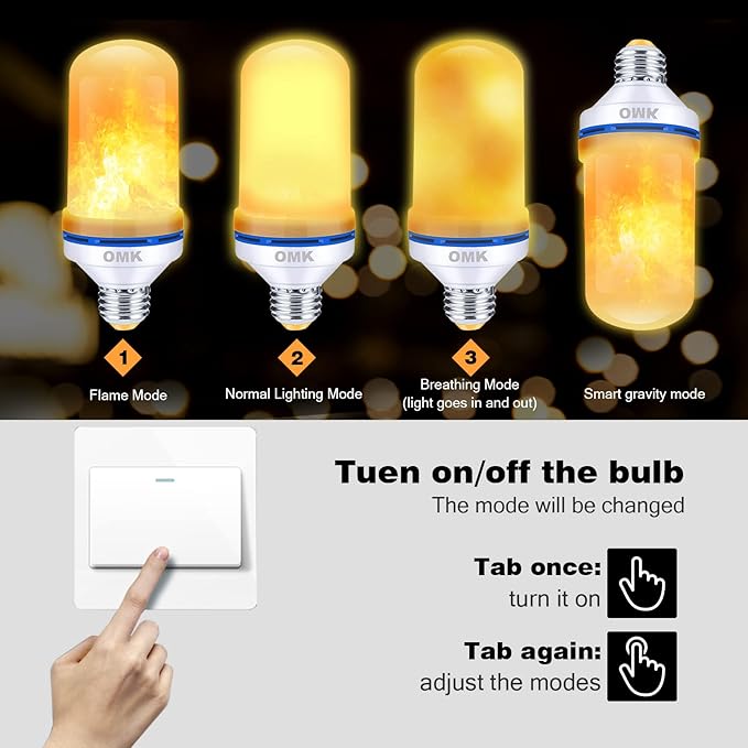 OMK Christmas Flame Effect Light Bulbs LED (6 Pack) Fire Light Bulb Flickering Light Bulbs for Porch Yard Outdoor Fake Fire Party Holiday Christmas Gifts Spooky Attractions Decoration