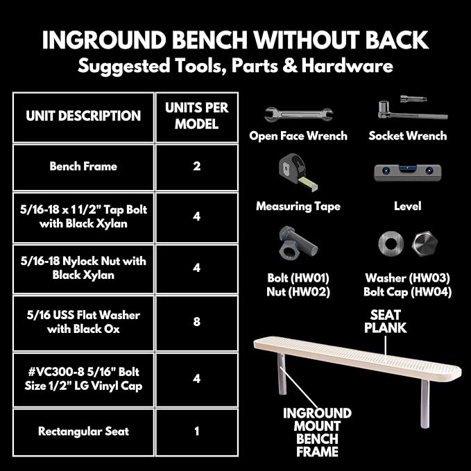 Heavy-Duty Outdoor Bench Thermoplastic Coated, Expanded Metal, Commercial-Grade Seating, Made in America (Inground Without Back, 6 Ft, Textured Dark Green)