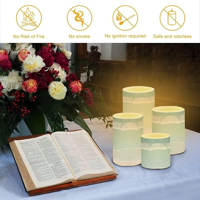 Flameless LED Candles Electric Candle Set with Remote Timer Color Changing Control Long Lasting for Table Centerpiece Home Indoor Coastal Decoration Set of 4, Beach Light Blue