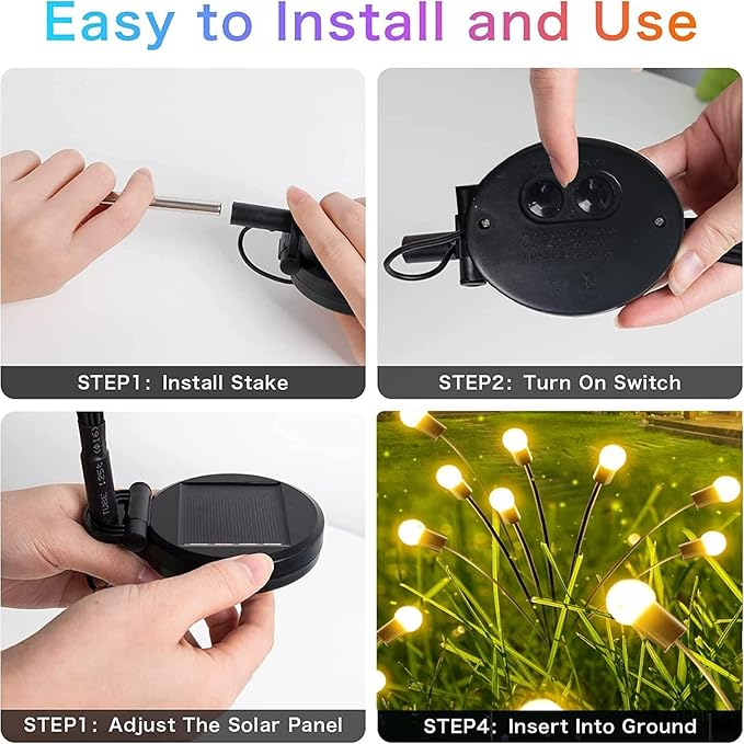 10-Pack Solar Outdoor Lights for Garden Decorations, 80 LED New Upgraded Solar Firefly Lights (Sway by Wind), Solar Lights Outdoor Waterproof for Outdoor Pathway Patio Yard Porch Decor (Warm White)