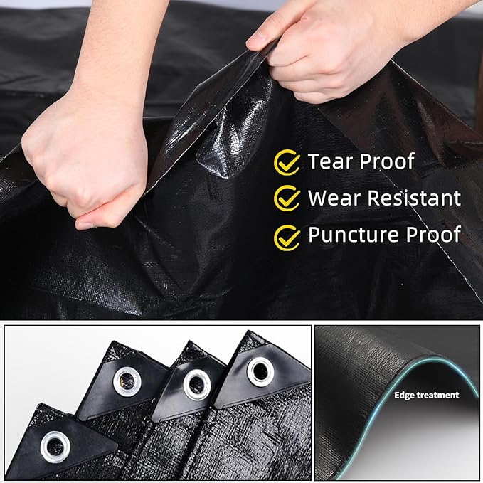 TEZONG Pond Liner,15x20Ft Pond Liners for Outdoor,28Mil PE Black Koi Fish Pond Liners,Reinforced Pond Underlayment for Water Garden,Waterfall,Fountain