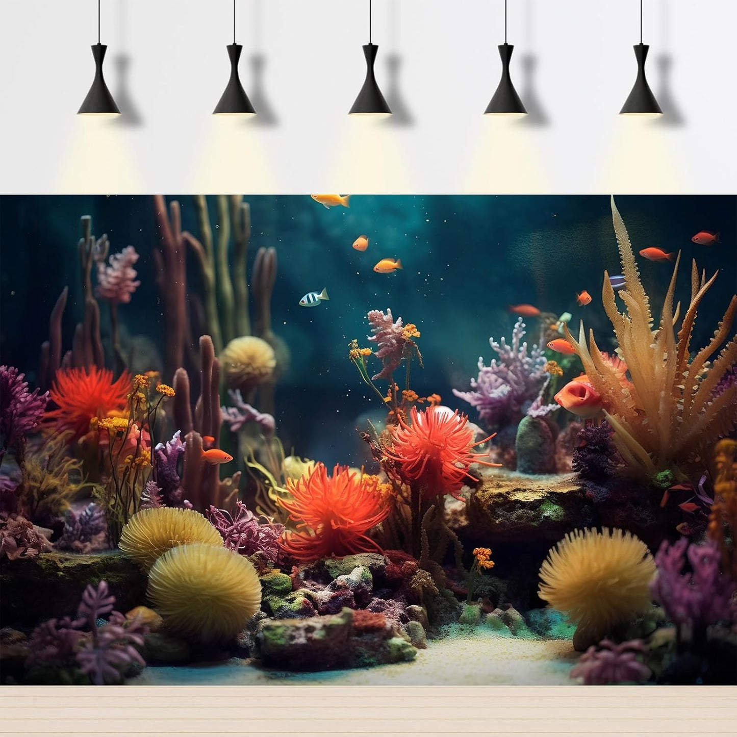 Aquarium Background Beautiful Colorful Coral Reef Aquatic Plants Terrarium Background Rock Tropical Fish Jungle Style Fish Tank Background Colorful Under Water View Aquarium Backdrop Vinyl 30x18in