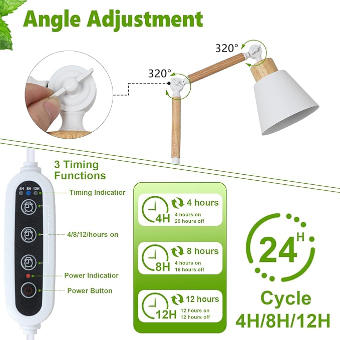 HMVPL Grow Lights for Indoor Plants Full Spectrum, Plant Lights for Indoor Growing with 20W COB Grow Light Blub, 4/8/12H Timer, Standing Tall Grow Lamp for Middle Large Plants(75'', Height Adjustable)