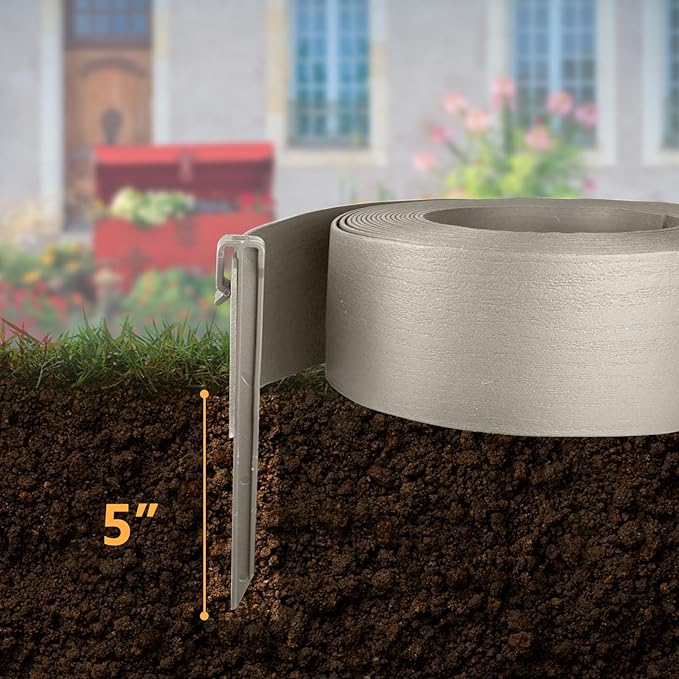 Landscape Edging Kit, Include 4 Inch High 120 Feet Length Terrace Board, 60 Durable Spikes, Edging Pruning Shear, Rubber Mallet Hammer, Gray