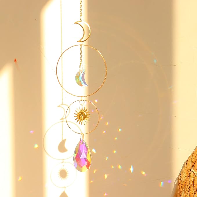 ilclviz Suncatcher Crystal Hanging Sun Catcher Prism with Chain Pendant Ornament Crystal Balls for Window