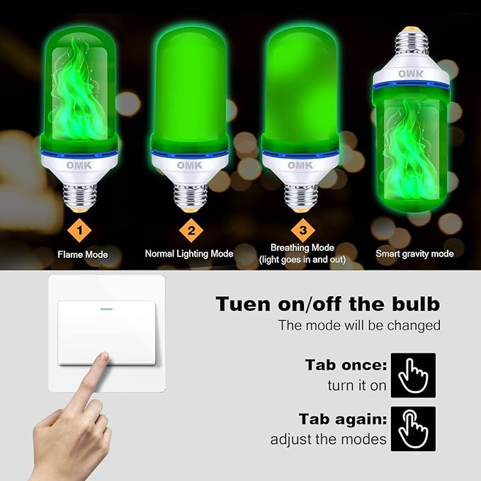 OMK - LED Christmas Decorations Flame Effect Light Bulbs - Upgraded 4 Modes Two-Tone Fire Simulated Lamps - Holiday/Christmas Gifts/Party/Indoor/Outdoor Decoration Lights (2Pack)