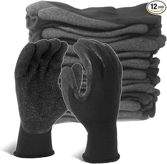 Evridwear Crinkle Latex Rubber Hand Coated Safety Work Gloves for Men Women General Multi Use Construction Warehouse Gardening Assembly Landscaping (XS-Size) 12 Pairs Pack