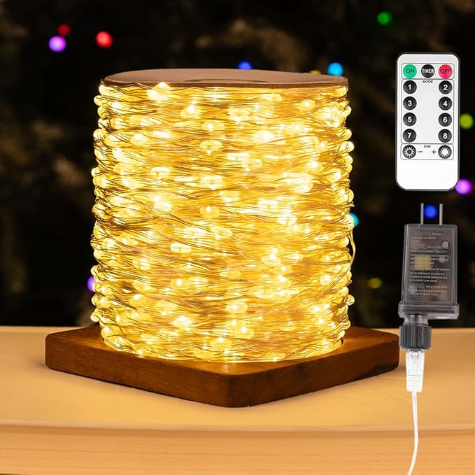 Fairy Lights Plug in,200FT 600 LEDs Waterproof Led String Lights,Twinkle Light with 8 Modes Remote for Outdoor Indoor Christmas Wedding Birthday Garden Party Decorations,Warm White