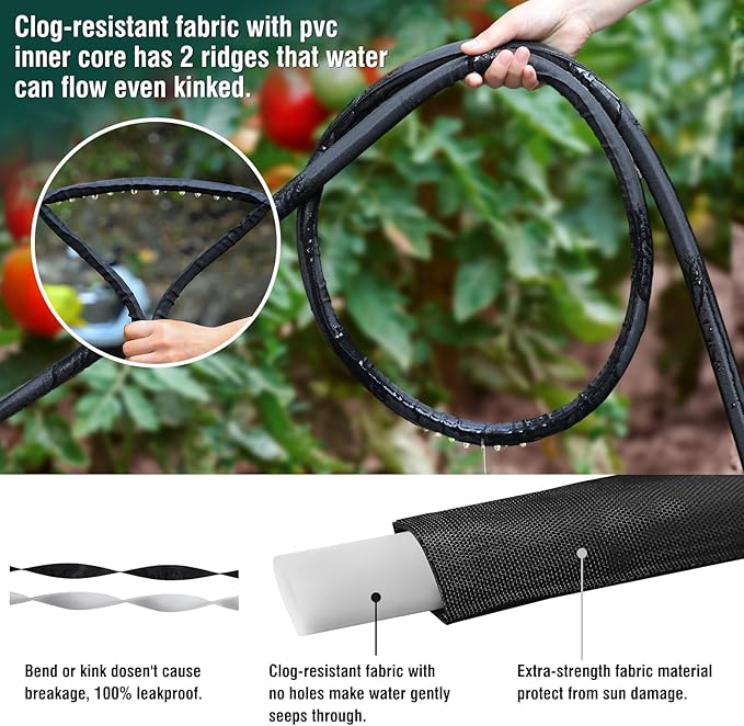 Soaker Hose 50ft for Garden Beds, Drip Irrigation Hose Saves 80% Water, Leak Proof Sprinkler Hose For Garden, Lawn, Flower Bed, Vegetable Field (50FT)