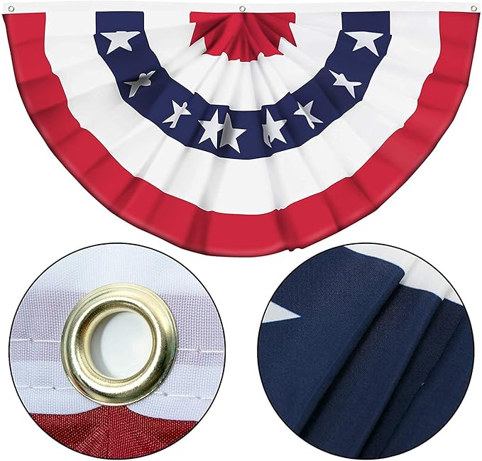 USA Pleated Fan American US Bunting Flag Patriotic Half Fan Banner With Canvas Header and Brass Grommets for 4th of July Memorial Day Indoor Outdoor Decoration (12, 1.5x3 Feet)
