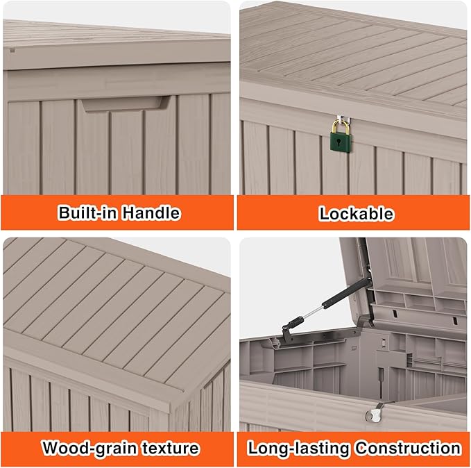 152 Gallon Deck Box Waterproof, UV Resistant Resin Outdoor Storage Box with Hydraulic Rod, Lockable Design and Enhanced Durability for Patio, Garden, and Poolside Use