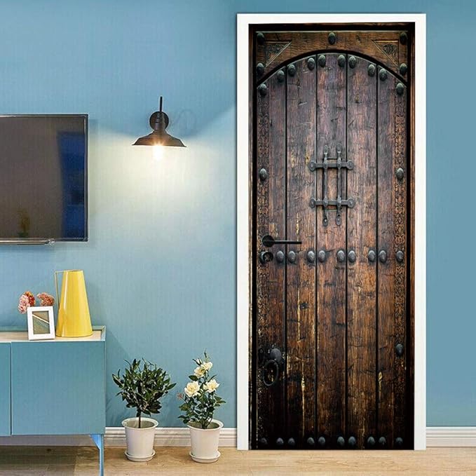 3D Peel & Stick Murals - Wooden Door Wallpaper - Self-Adhesive, Removable PVC - Waterproof - Bedroom/Living Room Decor - 35.4 x 78.7 inch