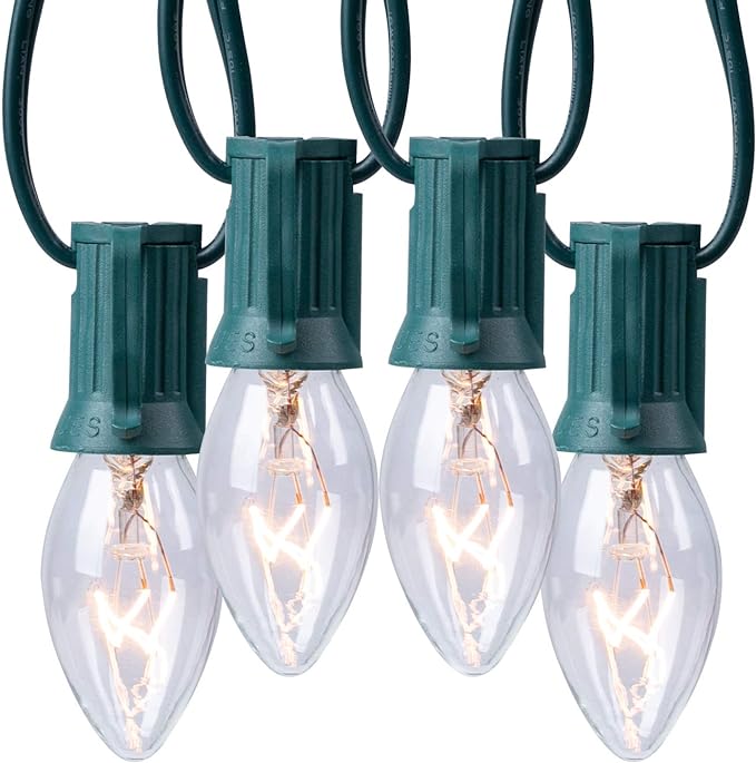 Vintage C9 Christmas Lights Outdoor, 50 FT C9 String Lights for Christmas Decorations Holiday Party Indoor Room Outdoor Roofline Backyard Garden Patio Cafe Home Decoration, E17 Base, 50 +2 Bulbs