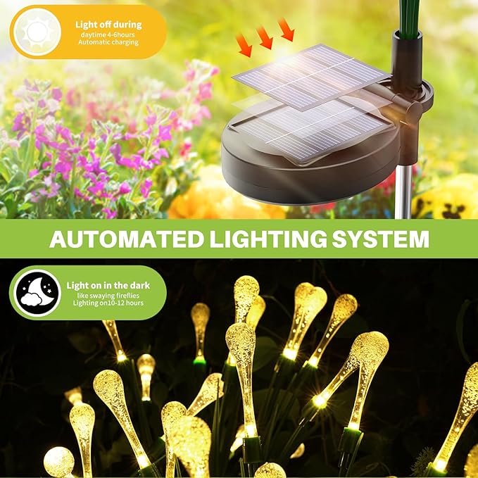 Solar Lights Outdoor Waterproof Upgraded Outdoor Solar Lights for Yard Patio Garden Decor, Solar Lights for Outside Gardening Supplies, Water Droplets Garden Lights Solar Powered Outdoor (4 Pack)
