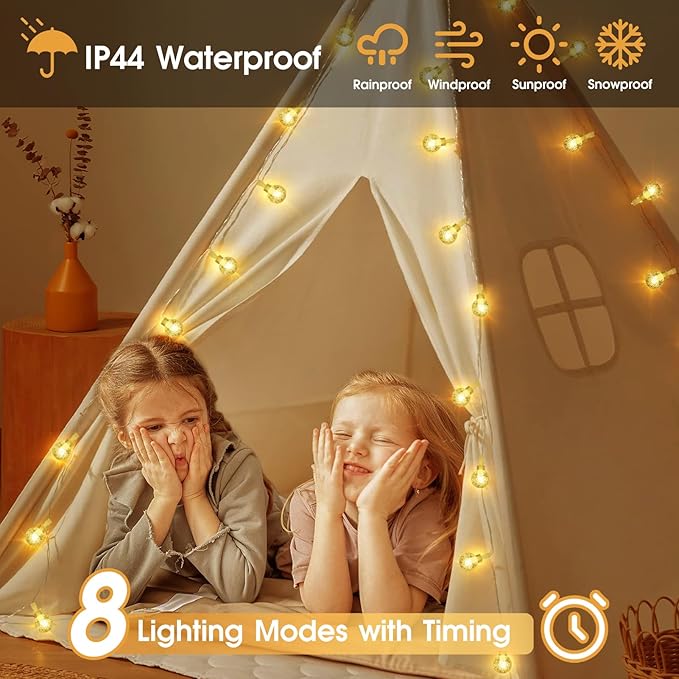 22.9ft 70LED Globe String Lights Outdoor, Crystal Fairy Light IP44 Waterproof Outdoor Hanging Decorative Lights for Home Tent Patio Garden Party Wedding Decor