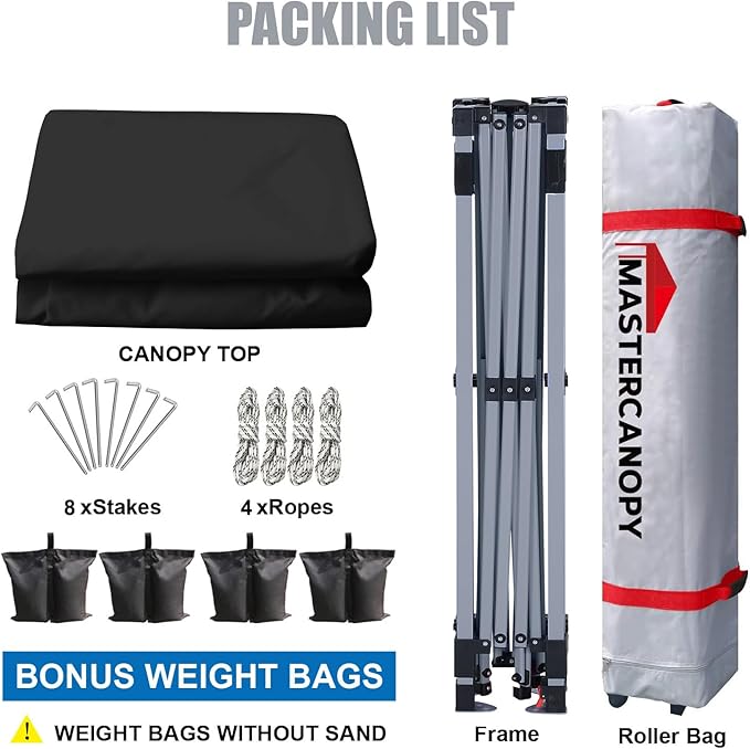 MASTERCANOPY Durable Pop-up Canopy Tent with Roller Bag (Black)