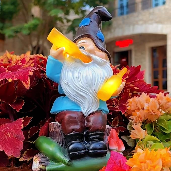 DKJOCKY Funny Garden Gnomes Outdoor, Solar Gnomes with Led Lights Decor for Outside, Gardening Gifts Garden Oranments Outdoor Birthday Gifts for Women Mom Grandma