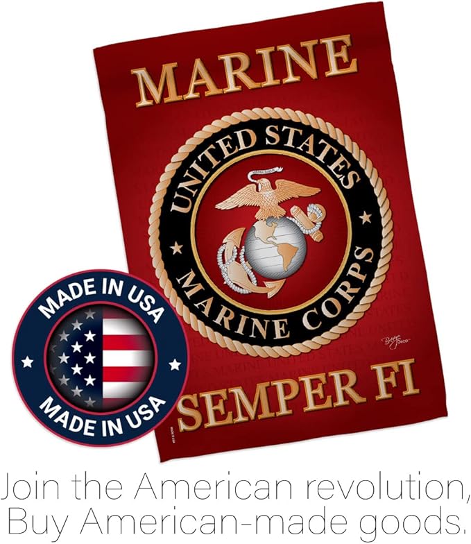 Breeze Decor HS108057-BO Marine Corps Americana Military Decorative Vertical Set, House Flag 28" x 40", Thick Fabric