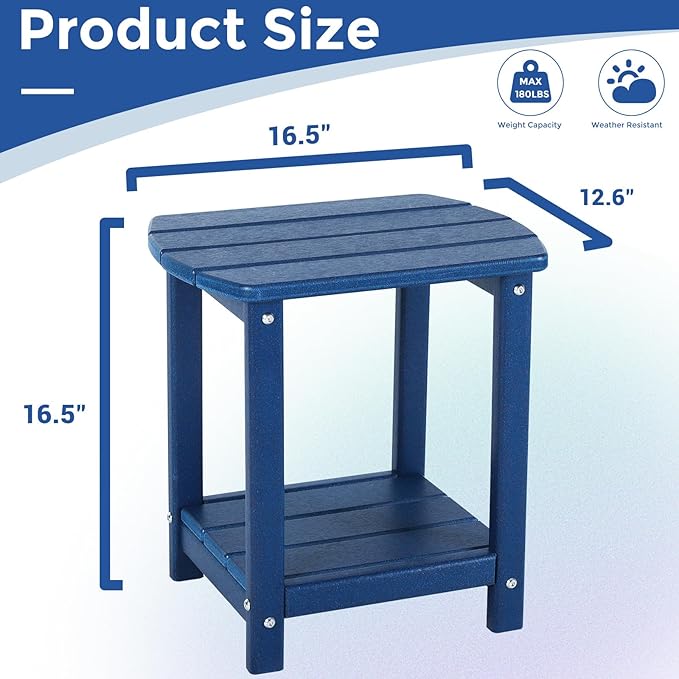 Adirondack Square Outdoor Side Table,2-Tier Storage Patio Side Table, HDPE End Tables for Backyard Pool Porch Garden Lawn(Blue)