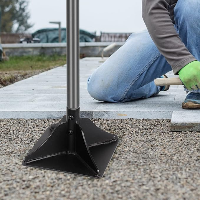 Walensee Steel Tamper with 48 inch Handle 8"x8" Garden Rubber Grip for Laborsaving All-Steel Heavy Duty Ideal Tool Leveling Ground Installing pavers and Repairing Blacktop