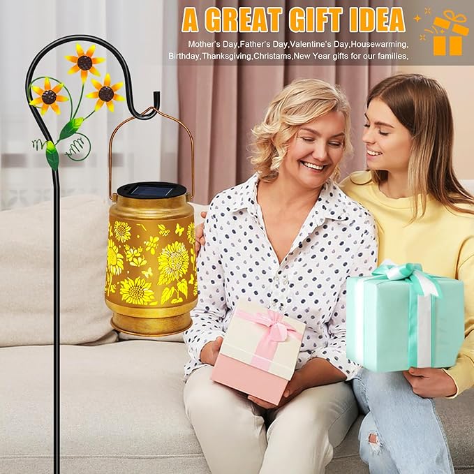 2 Pack Sunflower Solar Lanterns Outdoor Waterproof,Solar Lights Garden Decor Gifts for Mom Women Grandma Decoration Outside for Yard, Patio,Backyard,Porch