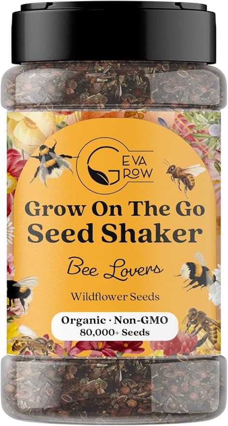 Mini Wildflower Seed Shaker - Save The Bees Seed Mix, by GevaGrow | 80,000+ Seeds | Pollinator & Bee Attracting Flower Seeds Bulk for Planting in Pots & Outdoor Gardens | 2 Ounce