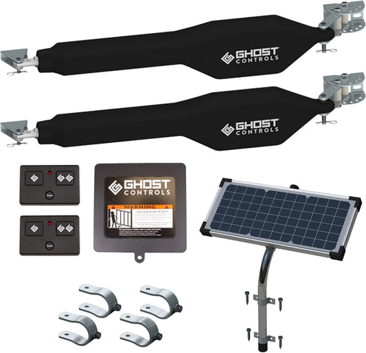 Ghost Controls Heavy-Duty Solar Automatic Gate Opener Kit for Driveway Swing Gates with Long-Range Solar Gate Opener Remote - Model TDS2XP