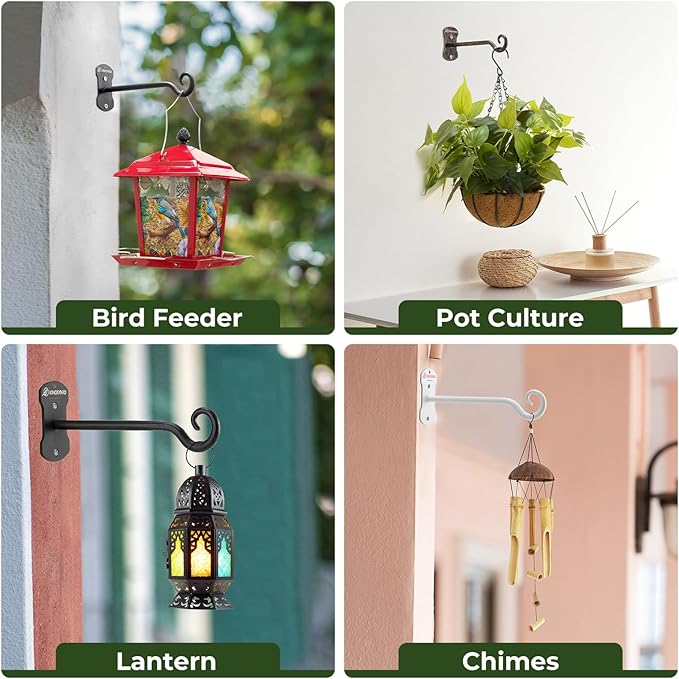 Kingsyard 4 Pack Wall Plant Hanger - Heavy Duty Metal Hanging Bracket Hooks for Hanging Plant Bird Feeders Lanterns Wind Chimes Indoor/Outdoor. Antique Copper